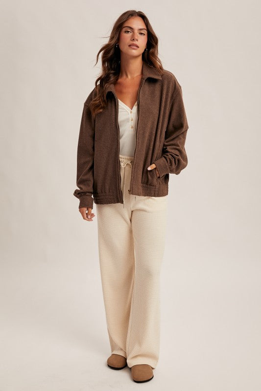 Heavy Weight Brushed Jersey Zip Jacket Brown