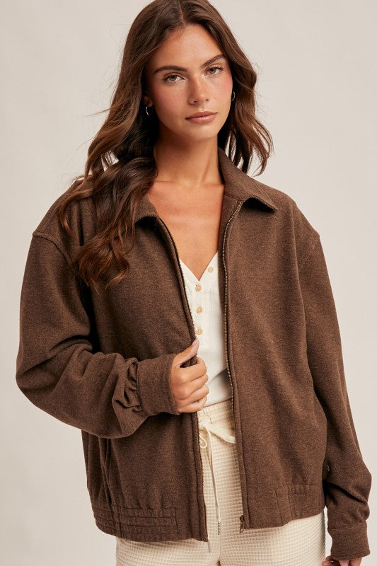 Heavy Weight Brushed Jersey Zip Jacket Brown