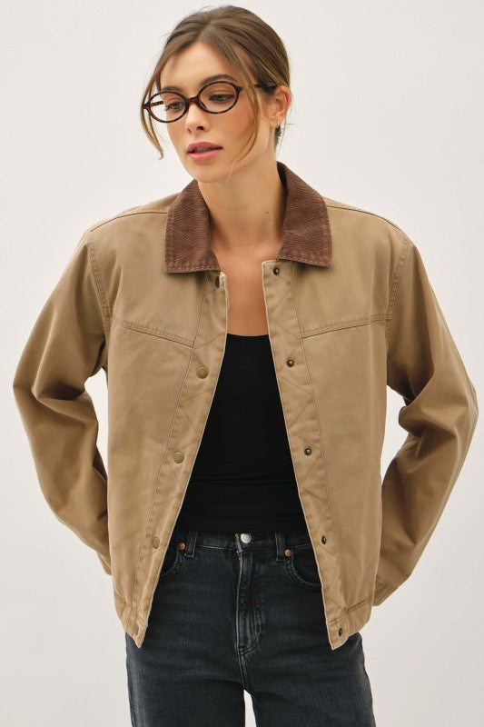 Barn Jacket With Corduroy Accent Collar