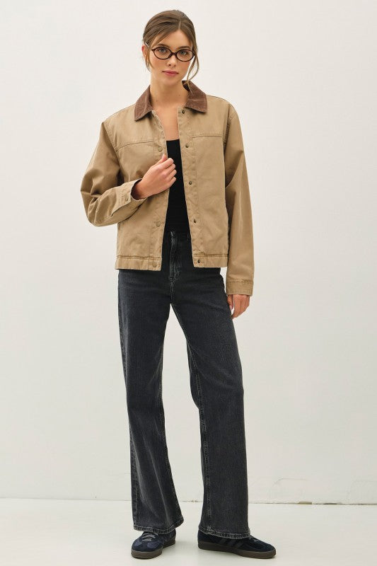 Barn Jacket With Corduroy Accent Collar