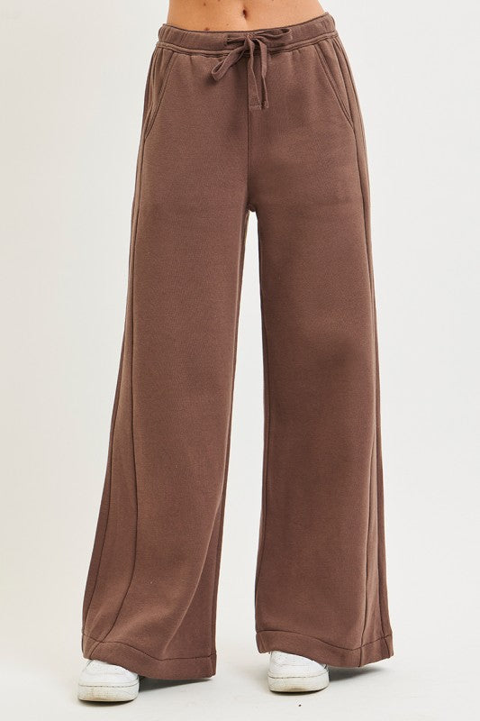 High Rise Relaxed Wide Leg Sweatpants Brown