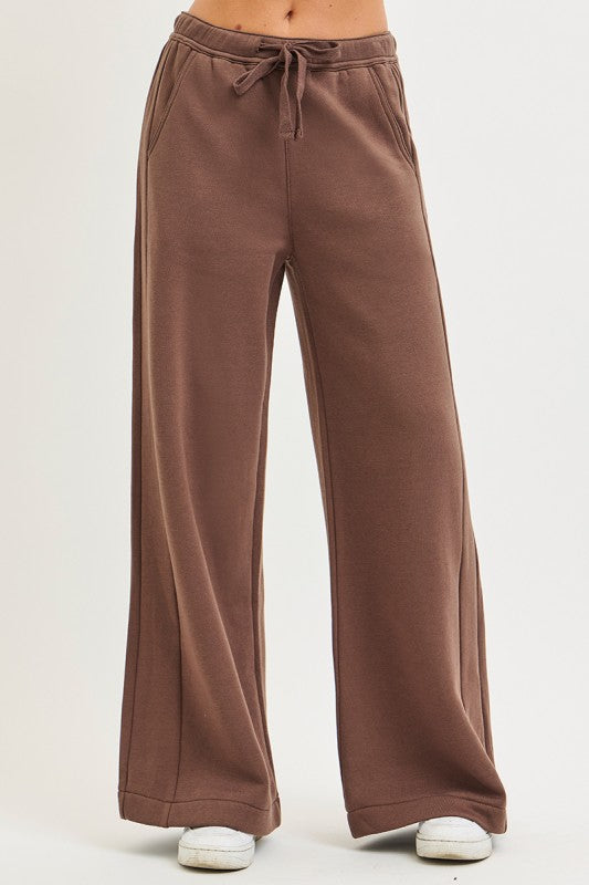 High Rise Relaxed Wide Leg Sweatpants Brown