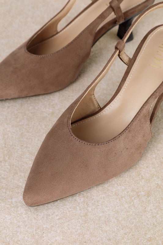 Kitty Suede Slingback Heels Brown