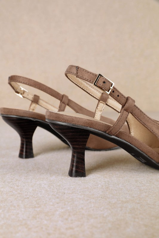 Kitty Suede Slingback Heels Brown