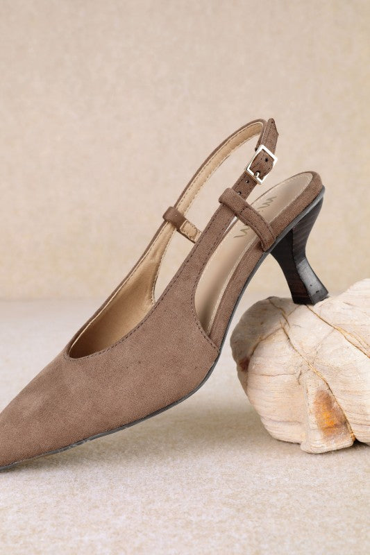 Kitty Suede Slingback Heels Brown