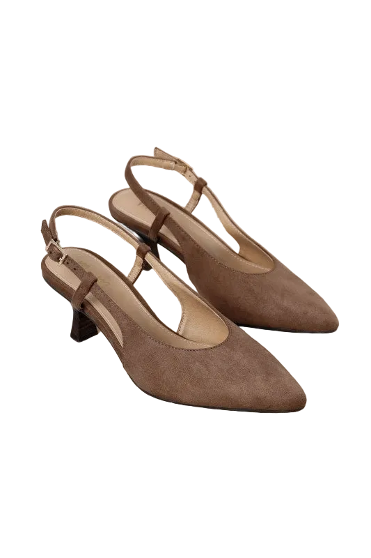 Kitty Suede Slingback Heels Brown