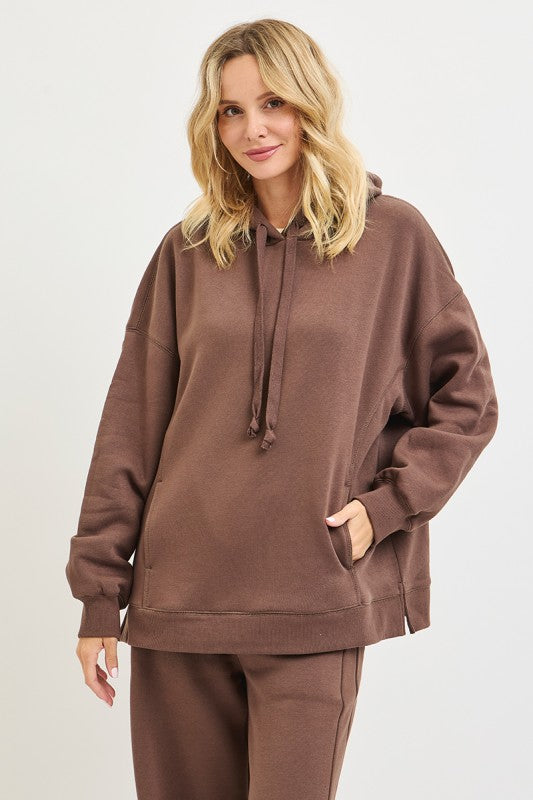 Oversized Hoodie Cotton Blend Sweatshirt Brown