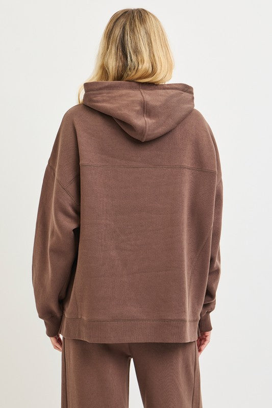 Oversized Hoodie Cotton Blend Sweatshirt Brown
