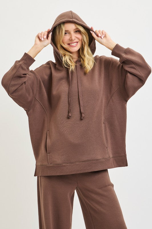 Oversized Hoodie Cotton Blend Sweatshirt Brown