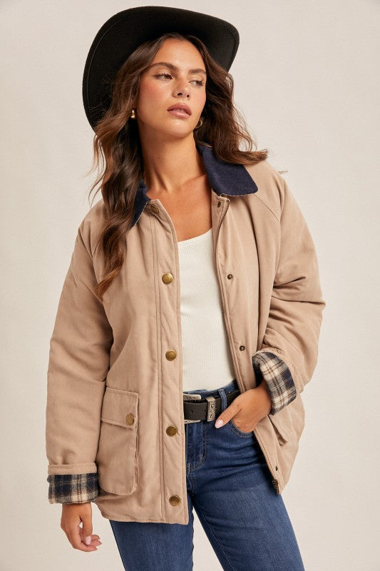 Corduroy Collar Barn Cotton Lined Jacket Taupe