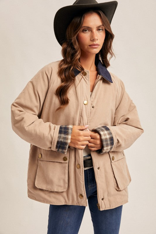 Corduroy Collar Barn Cotton Lined Jacket Taupe