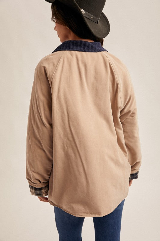 Corduroy Collar Barn Cotton Lined Jacket Taupe