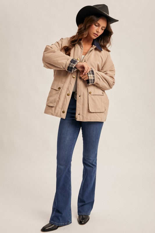 Corduroy Collar Barn Cotton Lined Jacket Taupe