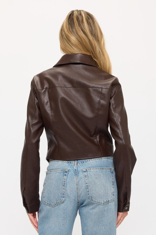 Vegan Leather Cropped Modern Maverick Jacket Espresso Brown