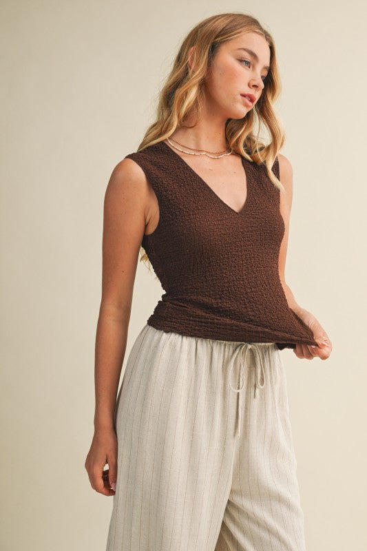 Textured Sleeveless Jersey Top Espresso Brown
