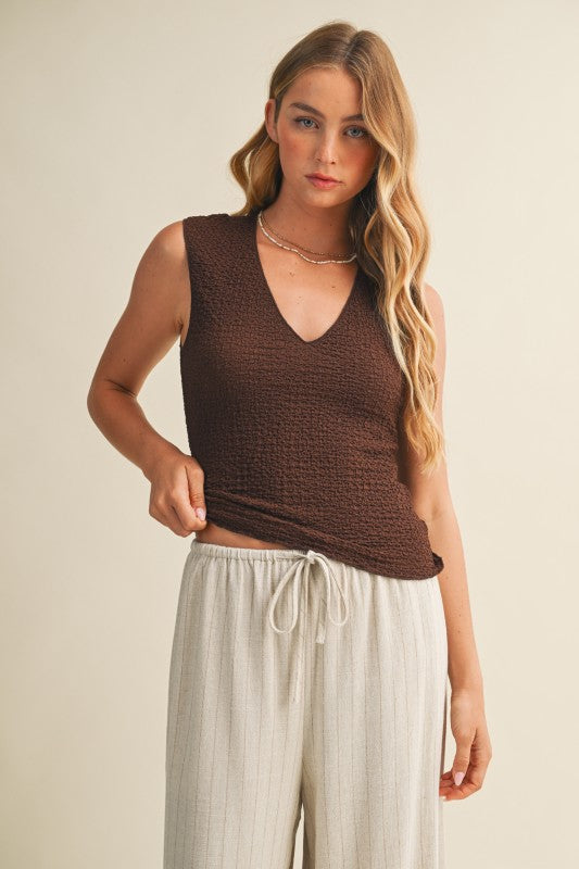 Textured Sleeveless Jersey Top Espresso Brown