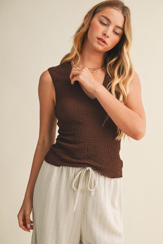 Textured Sleeveless Jersey Top Espresso Brown