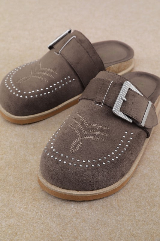 Buckle Detail Brown Mules Shoes