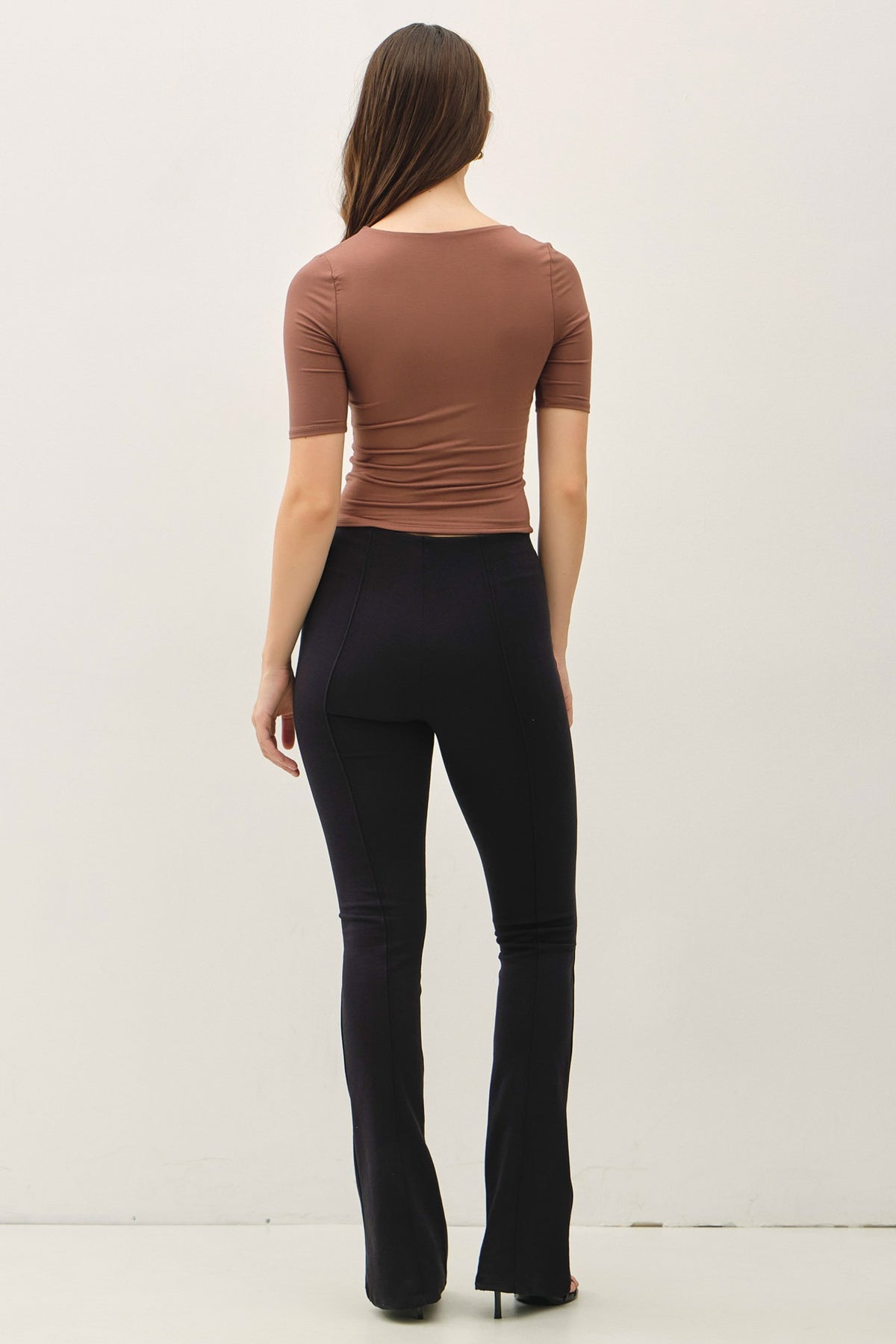 Soft Double Layer Short Sleeve Cropped Top Brown