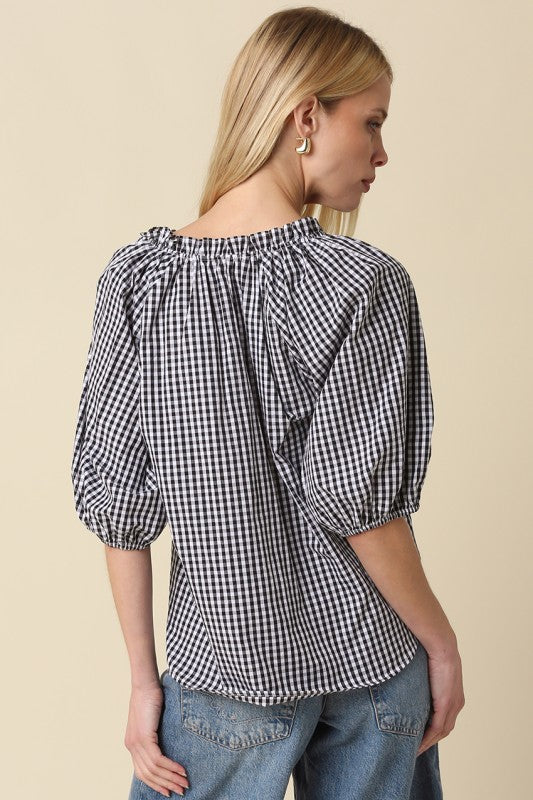 Morgan Gingham Puff-sleeve Shirt