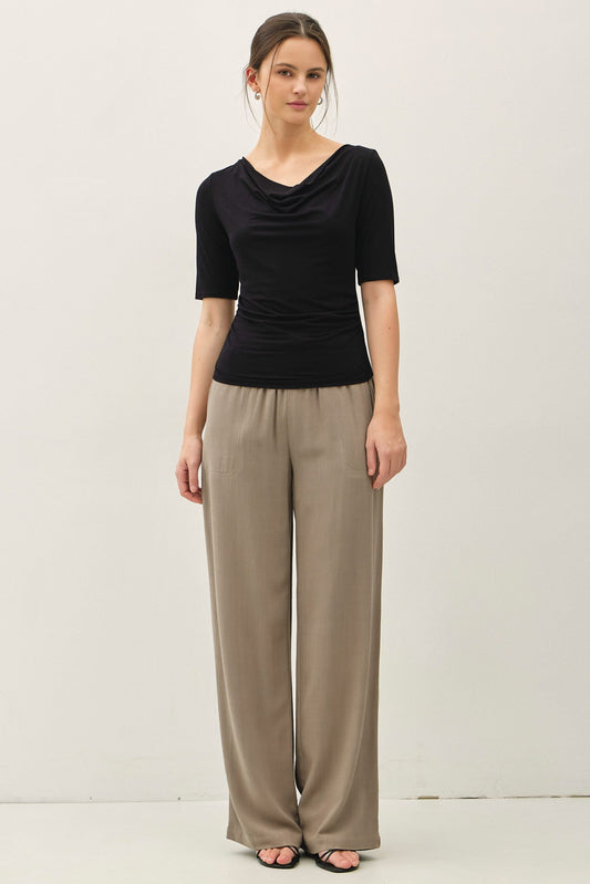 Soft Cowl Neck Short Sleeve Top Black