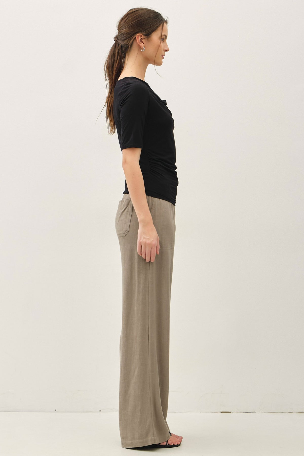 Soft Cowl Neck Short Sleeve Top Black