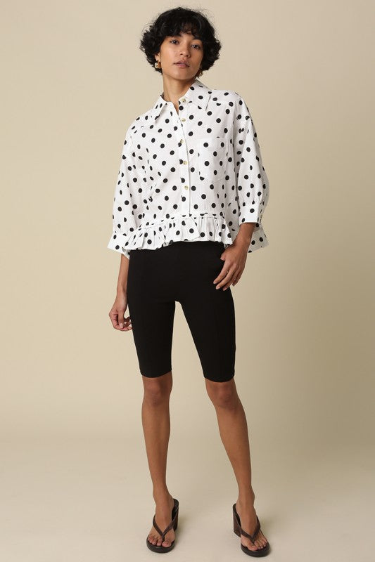 Evelyn Oversized Polka Dot Ruffle Hem Top