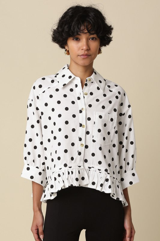 Evelyn Oversized Polka Dot Ruffle Hem Top
