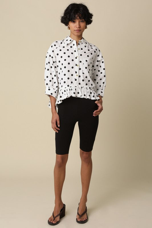 Evelyn Oversized Polka Dot Ruffle Hem Top