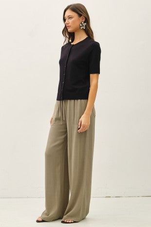 Layla Basic Crew Neck Short Sleeve Cardigan Black