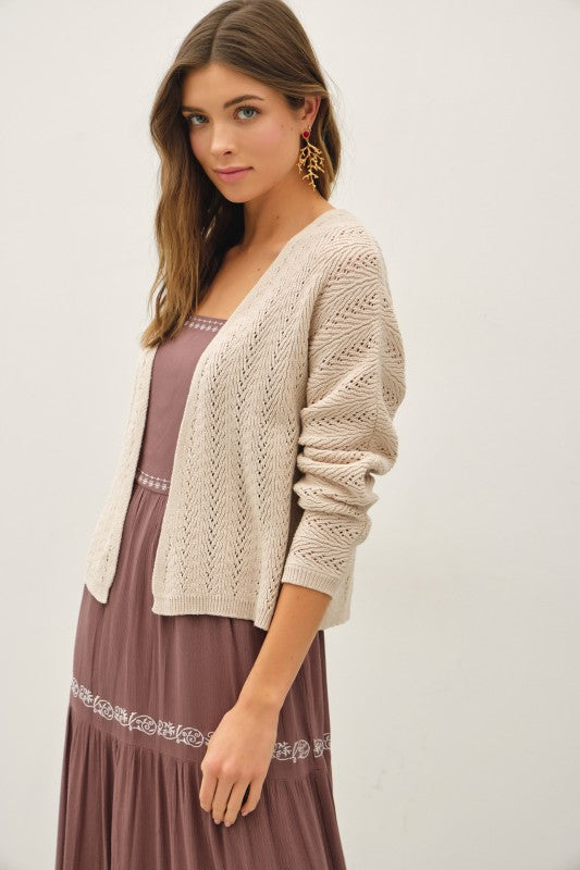 Halli Crochet Knit Boxy Cropped Open Cardigan