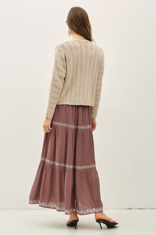 Dawn Embroidery Tiered Maxi Sun Dress Brown
