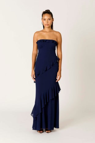 Cara Strapless Maxi Open Back Navy Dress