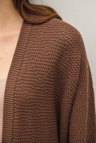 Pamela Dolman 3/4 Sleeve Cotton Open Cardigan Brown