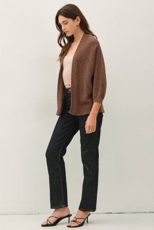 Pamela Dolman 3/4 Sleeve Cotton Open Cardigan Brown