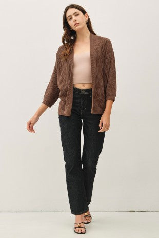 Pamela Dolman 3/4 Sleeve Cotton Open Cardigan Brown