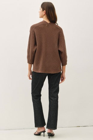 Pamela Dolman 3/4 Sleeve Cotton Open Cardigan Brown