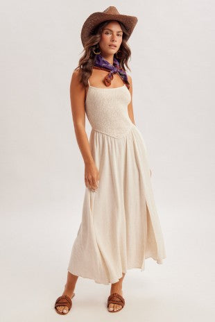 Roize Corset Smocked Midi Dress With Slit 3 Colors