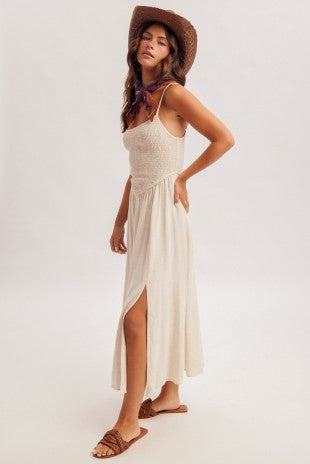 Roize Corset Smocked Midi Dress With Slit 3 Colors