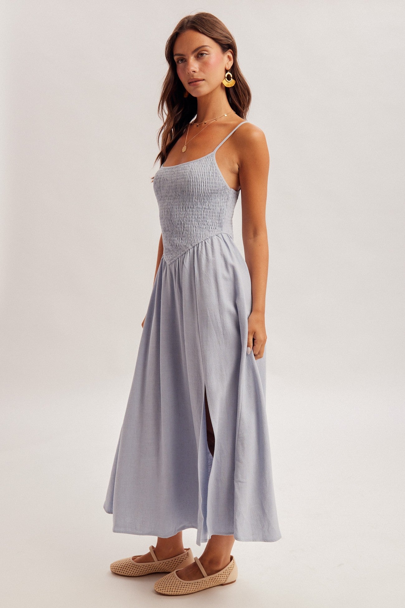 Roize Corset Smocked Midi Dress With Slit 3 Colors