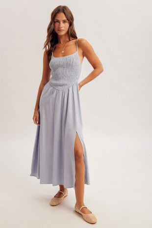 Roize Corset Smocked Midi Dress With Slit 3 Colors