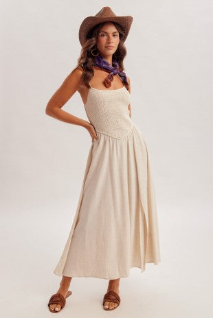 Roize Corset Smocked Midi Dress With Slit 3 Colors