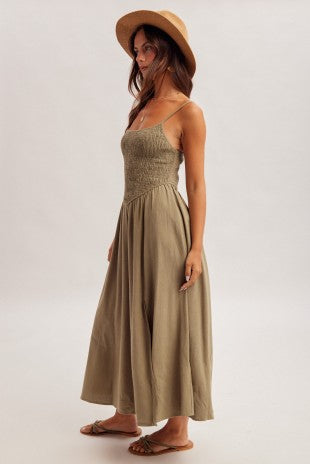 Roize Corset Smocked Midi Dress With Slit 3 Colors