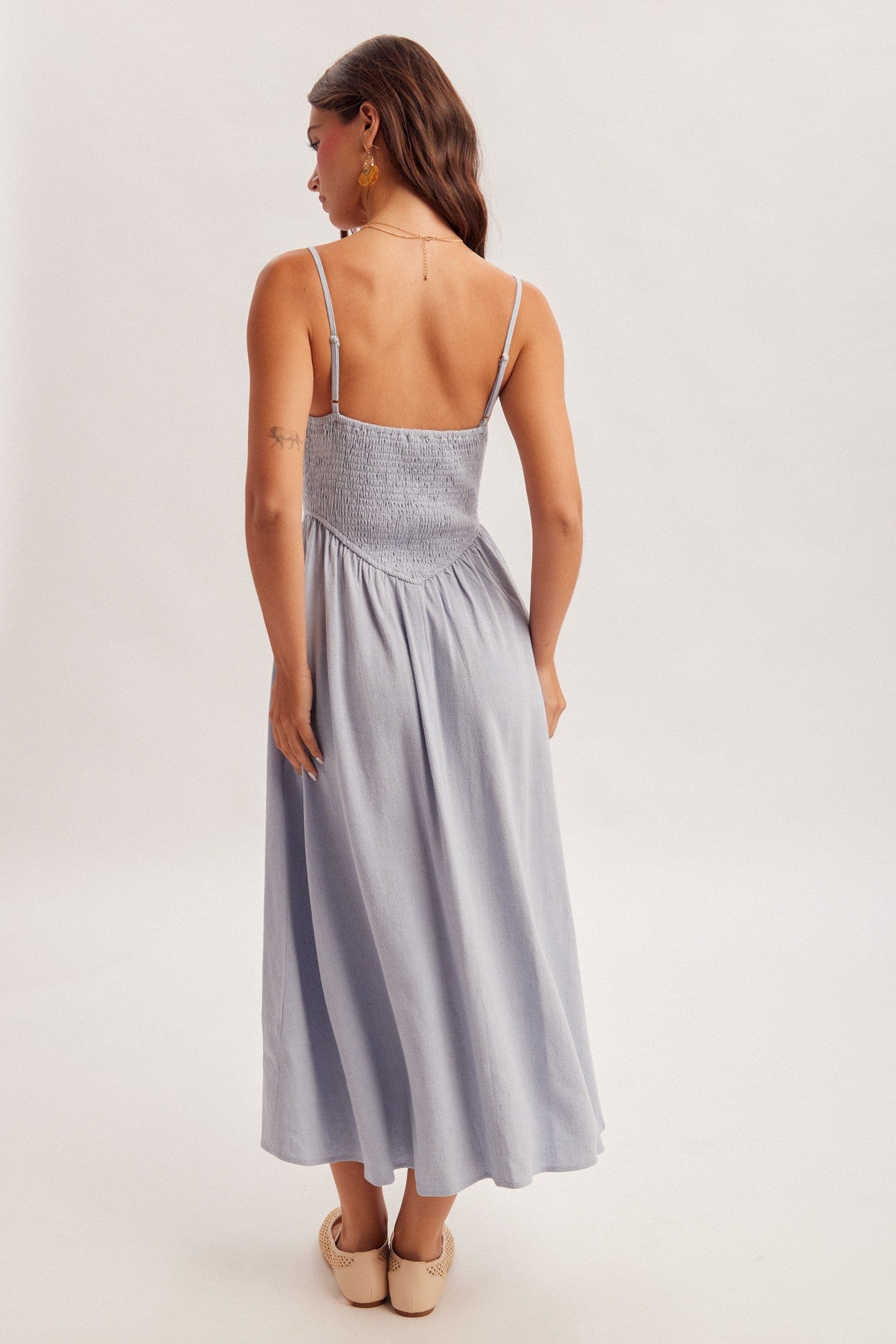 Roize Corset Smocked Midi Dress With Slit 3 Colors