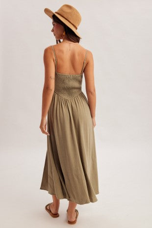 Roize Corset Smocked Midi Dress With Slit 3 Colors