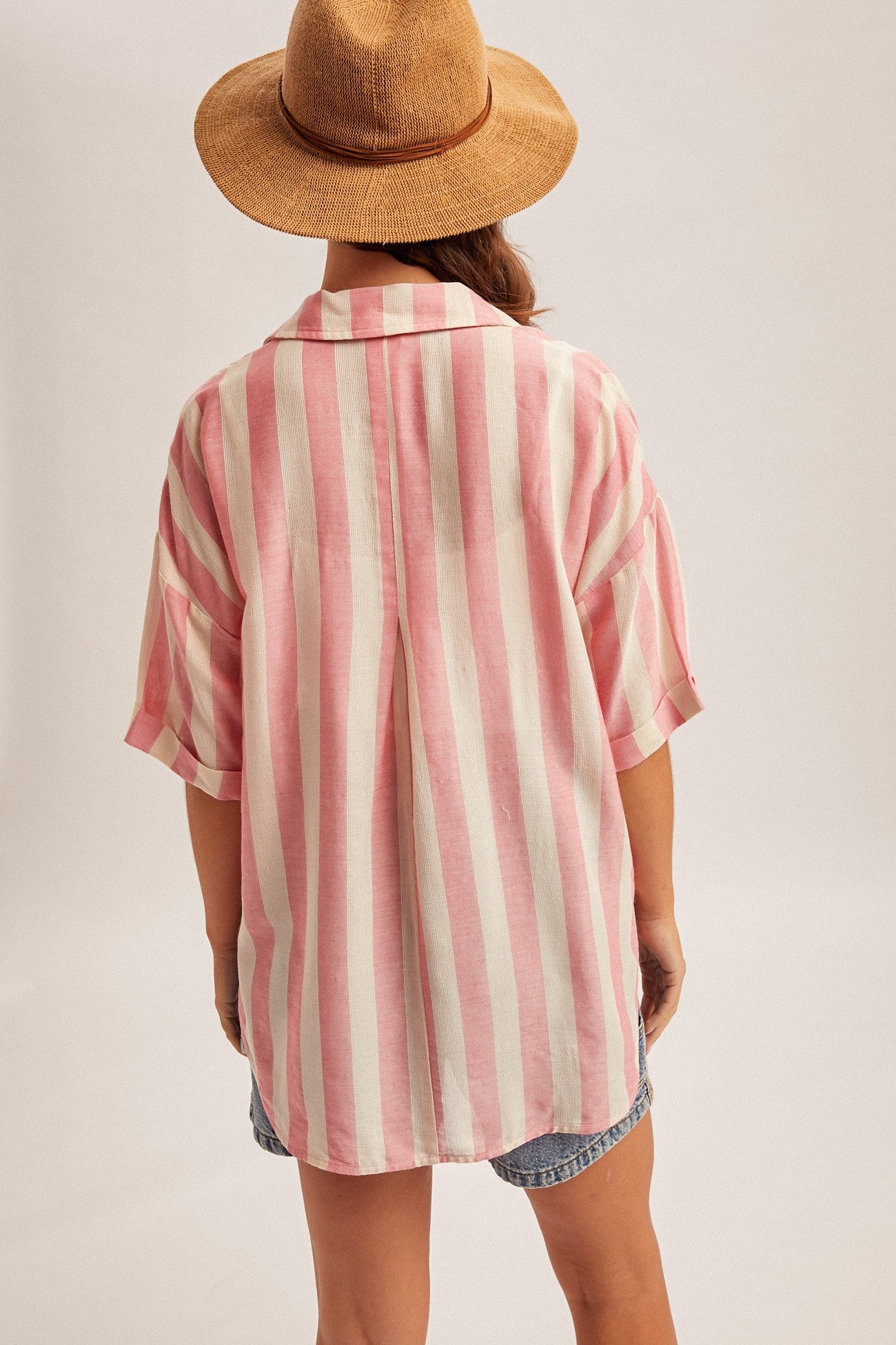 Allison Striped Collared V Neck Relaxed Button Down Shirt 2 Colors