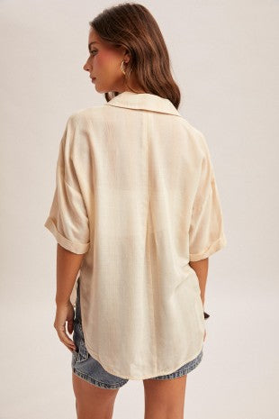Allison Striped Collared V Neck Relaxed Button Down Shirt 2 Colors