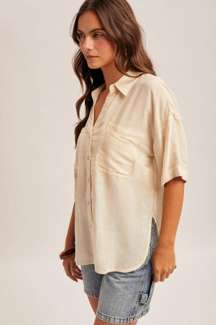 Allison Striped Collared V Neck Relaxed Button Down Shirt 2 Colors