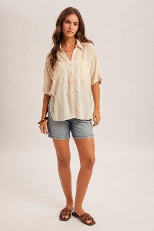 Allison Striped Collared V Neck Relaxed Button Down Shirt 2 Colors