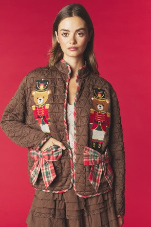 Nutcracker Bear Dark Brown Quilted Jacket S-XL